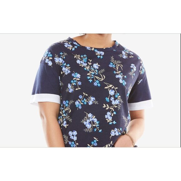 NEW Woman Within 2X 26/28 Navy Floral Short Sleeve Tunic Top - Picture 2 of 14